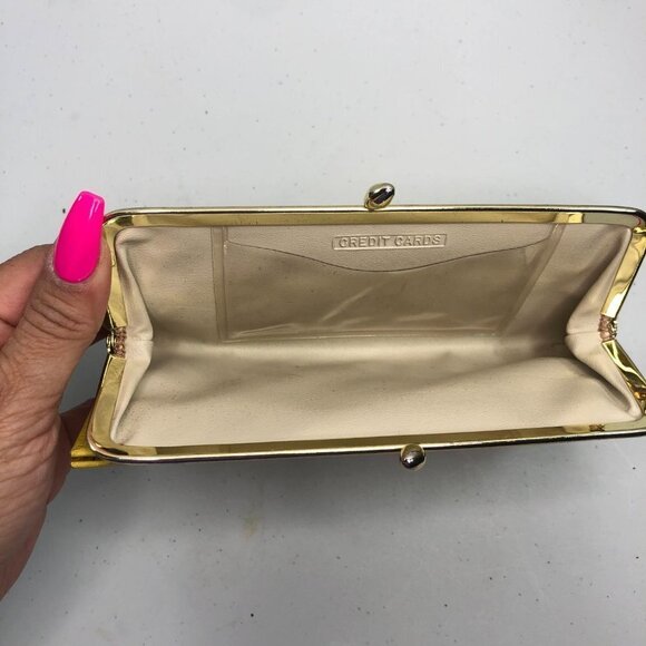 VINTAGE 60's  Kiss Lock Yellow Leather Wallet - Picture 4 of 6